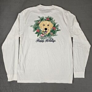 VINEYARD VINES Holiday Retriever‎ Long-Sleeve Pocket Tee Mens Medium White NWT